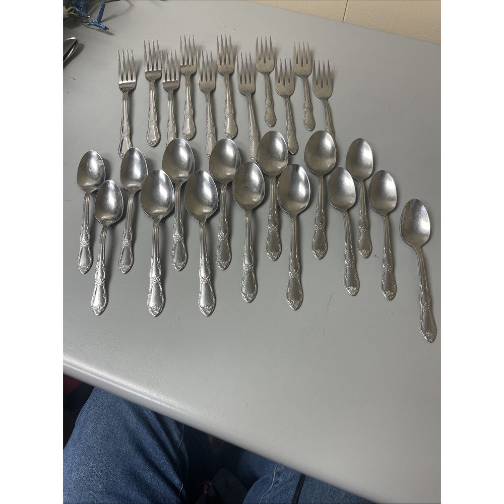 Ekco Eterna Cardiff Flatware 26 Pc Stainless Steel Fork Spoon Lot See‎ Pictures